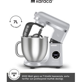 Resim Karaca 2000W Yüksek Güçlü ve 7 Litrelik Büyük Hazneli Dijital Ekranlı Çırpma, Karıştırma ve Hamur Yoğurma Makinesi & Mutfak Şefi + Hassas Mutfak Tartı 