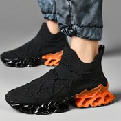 Resim Erkek Dokuma Örgü Nefes Alabilen Bıçak Tipi Çorap Ayakkabıları, Erkeklerin Açık Hava Aktiviteleri İçin Rahat Kaymaz Şok Emici Sneaker'lar 