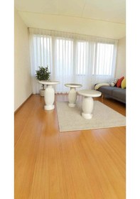 Resim Ahşap Mantar Sehpa 3 Lü Set Krem Renk Modern Yan Sehpa Takımı - Zigon Sehpa Takımı Krem 