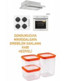 Resim Esty Beyaz Cam Ankastre Set ( 1350 Beyaz Aspiratör - ACO5335W01 - AEF6601W04) SAKLAMA KABI HEDİYE 