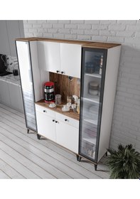 Resim Demre Camlı 6 Kapaklı 2 Çekmeceli Kahve Köşeşi Beyaz Tamamı Mdf 180 Cm Atlas Çam Beyaz 