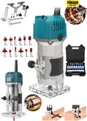 Resim DYNAMİC MAX Alman 4200Rpm 6 Kademe Devir Ayarlı Formika Traşlama Freze Makinesi 6 Mm Pens + 12 Adet Uç BLUE 