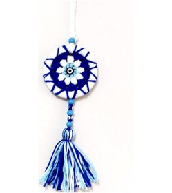 Resim Ponponlu Nazar Boncuğu Desenli El Yapımı Mini Kapı, Duvar ve Araba Süsü 