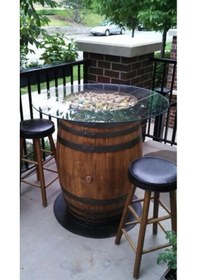 Resim Masifart Şarap Fıçısı Sac Tablalı Açık Alan Masası 