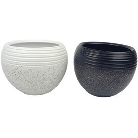 Resim Bitki Tasarımı Ev Dekorasyon Beyaz Ve Siyah Granit Küp Saksı Saksılık Salon Çiçeklik İkili Set 