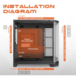 Resim Gameagle Edge-7 Argb FANLI-360MM Sıvı Soğutma-Modüler 850W 80 Plus Bronze Psu-Siyah Akvaryum Kasa 