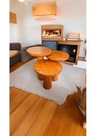 Resim Simillo Wood Wooden Ahşap 3 Lü Set Fitilli Mantar Yan Sehpa Modern Açık Meşe Renk Fiskos Açık Meşe 