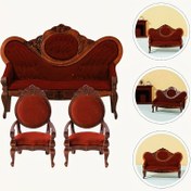 Resim 1 adet Bebek Evi Vintage Oyma Koltuk Uzun Bank ve Küçük Sandalye Ahşap + Kumaş Malzeme Simülasyon Mobilya Bebek Evi Oturma Odası, Yatak Odası, Mutfak Dekorasyon Model Props Bebek Evi Dekorasyonu Minyatür Peyzaj Dekorasyonu El Sanatları 