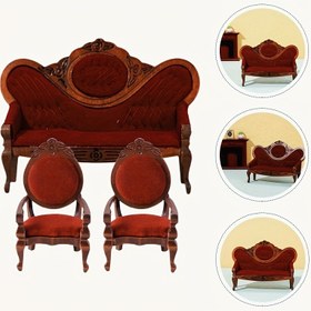 Resim 1 adet Bebek Evi Vintage Oyma Koltuk Uzun Bank ve Küçük Sandalye Ahşap + Kumaş Malzeme Simülasyon Mobilya Bebek Evi Oturma Odası, Yatak Odası, Mutfak Dekorasyon Model Props Bebek Evi Dekorasyonu Minyatür Peyzaj Dekorasyonu El Sanatları 