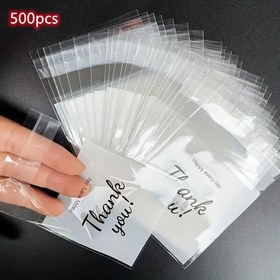 Resim 500 Adet 'Teşekkür Ederim' Baskılı Hediye Çantaları - Şeffaf, Kendinden Yapışkanlı Plastik Torbalar Takı & Aksesuar Saklama İçin 