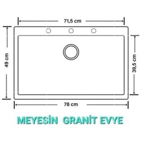 Resim Meyesin ME-78S Granit Tek Gözlü Mutfak Evyesi Siyah 78 x 49 CM 