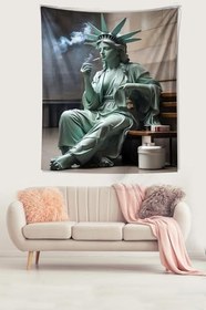 Resim Pelangi Sigara Yakan Özgürlük Heykeli Leke Tutmaz Kumaş Duvar Örtüsü Duvar Halısı Tapestry PNTR425, 70 x 100 