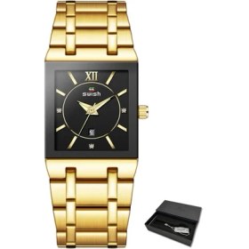 Resim Hanyang Altın-Sıyah Kutu ile Yeni Relogio Feminino Moda Rosegold Bilezik Saatler Kadınlar Yaratıcı Kare Kuvars Bilek Izle Üst Marka Lüks Bayanlar Saat (Yurt Dışından) 