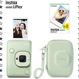 Resim Fujifilm Instax Mini LiPlay Matcha Yeşil Fotoğraf Makinesi 20'li Film ve Çanta Hediye Seti 
