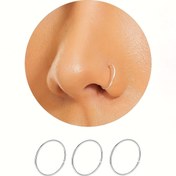 Resim 3 adet Gümüş Renkli Burun Halkaları Kadınlar/Erkekler için, 22 Gauge 8mm Küçük İnce Burun Piercing Takıları, Küçük Septum Kıkırdak Helix Tragus Küpeler 