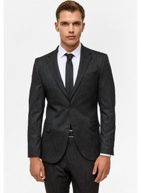 Resim Süvari Siyah Slim Desenli Mono Yaka 6 Drop Takım Elbise-38835 Siyah 