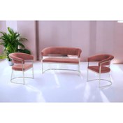 Resim Rozexi Rio Çay Seti Takımı Koltuk Takımı Oturma Odası Kafe Antre Hol Ofis 2+1+1 Krom Metal 