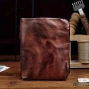 Resim Erkek Vintage Kahverengi Tam Deri Cüzdan - Büyük Kapasite ile Çoklu Kart Yuvaları, El Yapımı İnek Derisi, Klasik Tasarım, RFID Engelleme, Dayanıklı ve Şık Günlük Kullanım için, Günlük Cüzdan | Klasik Stil Cüzdan | Dayanıklı Yapı 