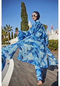 Resim Remsa Mayo Remsa Tesettür Mayo Üzerine Tek Kaftan Kimono Pareo Rp010 Nil Mavi 