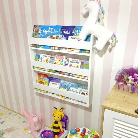 Resim Venice Home Montessori Eğitici Çocuk Kitaplığı Mat Beyaz Mdf, 3 Katlı Montessori Kitaplık 