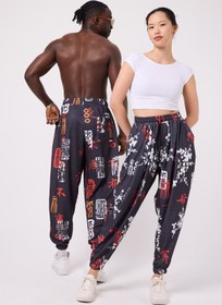 Resim Superbluemexico Unisex Sokak Tarzı Baskılı Bürümcük Spor Şalvar Pantolon 