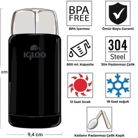 Resim Igloo Legend Food Jar 800ml Yemek Termosu Matara SİYAH 