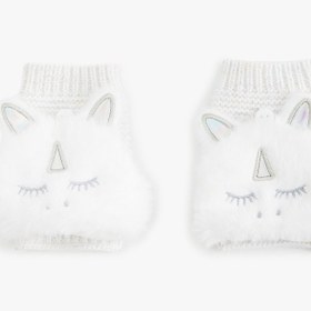 Resim Kız Çocuk Peluş Detaylı Unicornlu Örgü Eldiven 