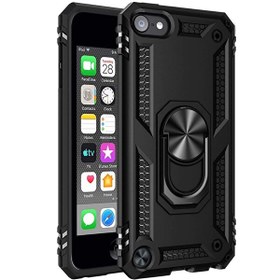 Resim iPod Touch 5. Nesil Vega Sert Silikon Tank Standlı Yüzüklü Mıknatıslı Siyah Kılıf 