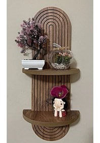 Resim Duvar Rafı 12 Oluklu Çizgili Kahverengi 