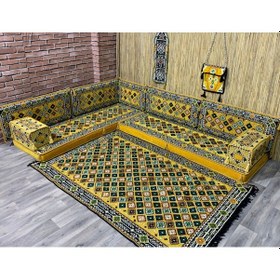 Resim Coton Şark Köşesi Minder, Kilim Takımı Konsept Sarı 12 Parça 