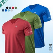 Resim 3 adet Erkekler için Rahat Spor Tişörtleri - Nefes Alabilen, Hızlı Kuruyan Polyester Örgü, Günlük Egzersiz, Koşu, Bisiklet, Balıkçılık, Basketbol ve Daha Fazlası için Yumuşak ve Rahat Uyum - Katı Renkler, V Yaka, Kısa Kollu 