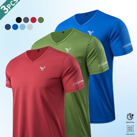 Resim 3 adet Erkekler için Rahat Spor Tişörtleri - Nefes Alabilen, Hızlı Kuruyan Polyester Örgü, Günlük Egzersiz, Koşu, Bisiklet, Balıkçılık, Basketbol ve Daha Fazlası için Yumuşak ve Rahat Uyum - Katı Renkler, V Yaka, Kısa Kollu 