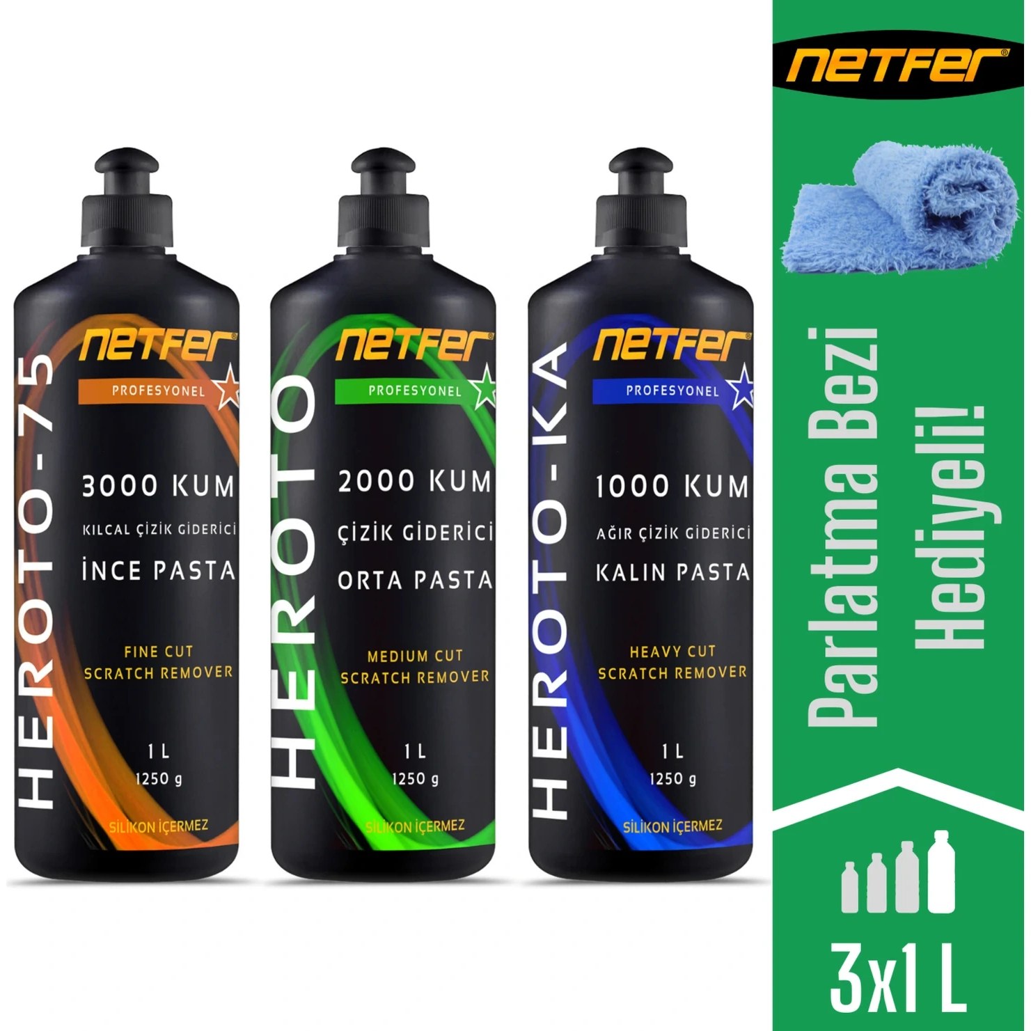 Netfer 3'lü Çizik Giderici Pasta Set - 3x1 L Fiyatı ve Özelliklerı - Badem