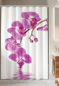 Resim Tropikhome Orkide Çiçek Desenli Dijital Baskılı Solma Yapmaz Su Geçirmez Polyester Kumaş Banyo Perdesi 