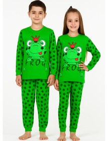 Resim Bilge Trend Kurbağa Prens %100 Pamuklu Penye Çocuk Pijama Takımı Yeşil 