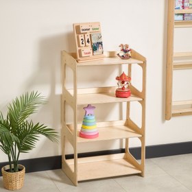 Resim Kuri Montessori Oyuncak ve Kitap Düzenleyici Raf - 4-Raflı / Naturel 
