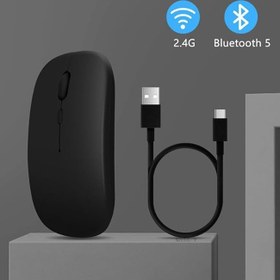 Resim Lenovo Tablet İle Uyumlu Şarj Edilebilir Sessiz Mouse Bluetooth + 2.4Hz Wifi Kablosuz Mouse Fare Siyah 