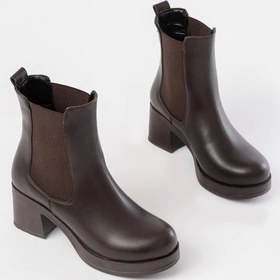 Resim Kahverengi Lastikli Fermuarlı Kalın Topuklu Günlük Kadın Bot Kahve 