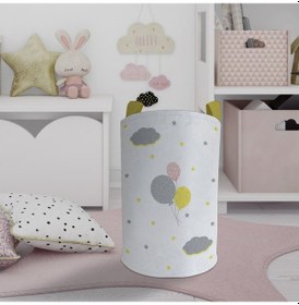 Resim Mekta Home Bebek Ve Çocuk Odası Üç Renkli Balon Desenli Oyuncak Sepeti Beyaz 