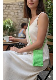 Resim Artepieza El Yapımı Yeşil Örgü Telefon Çantası, Handmade Tasarım Çanta-el Örgüsü Kadın Mini Çanta 18 10 Yeşil 