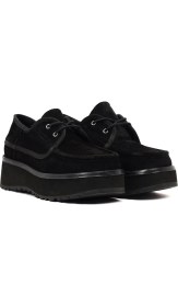 Resim Derimod Kadın Siyah Kalın Tabanlı Bağcıklı Süet Deri Teddy Casual Ayakkabı 25AFD189610 