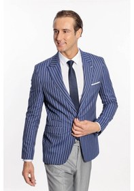 Resim Wessi Çizgili Slim Fit Mavi Erkek Ceket Siyah 