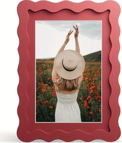 Resim Gaojunshop01 Kırmızı 5x7 İnç Dalgalı Duvar Ve Masaüstü Fotoğraf Çerçevesi Modern Dekor 