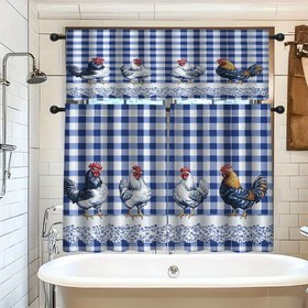 Resim 1 adet/2 adet Katlıklı Mutfak Perdeleri 137.16cm x 44.96cm/99.06cm x 69.85cm Set Kısa Perdeler Retro Çiftlik Kuşu Perdeleri, Rustik Hayvanlar ve Geyikli Karartma Çubuk Cebi Perdeler 