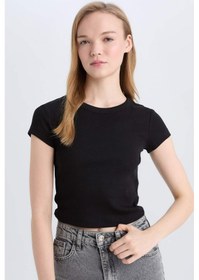 Resim DeFacto Coool Fitted Basic Düz Fitilli Kaşkorse Kısa Kollu Siyah Tişört E0287AX25SMBK81 