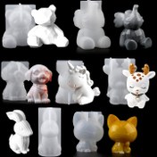 Resim 7 Parça Hayvan Silikon Kalıp Seti, Unicornlar, Tavşanlar, Ayılar, Kediler, Köpekler, Fil için 3D Reçine/Alçı Kalıbı, El Sanatları İçin Döküm Kalıpları, Epoksi Reçine ve Taş Tozu, 3D Ayna Cilalı, Kokulu Taş Dökümü, Dekoratif Epoksi Reçine Kalıbı Ev Dekorasyonu 