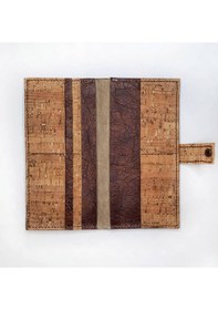 Resim Doğal Hakiki Deri Ve Mantar Derisi Handmade Clutch Cüzdan Koyu Kahverengi 