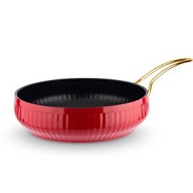 Resim Lines Altın Metal kulp Güveç Tava Kırmızı 26 CM 