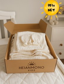 Resim Heianmono Kids 4 Kat Müslin % 100 Pamuk Yeni Doğan 10'lu Bebek Seti (Kız Bebek-Unisex) 