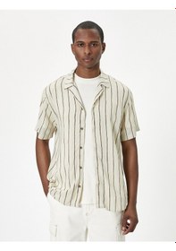 Resim Koton Yazlık Gömlek Kısa Kollu Devrik Yaka Düğmeli Kahverengi Çizgili 4sam60004hw Kahverengi 